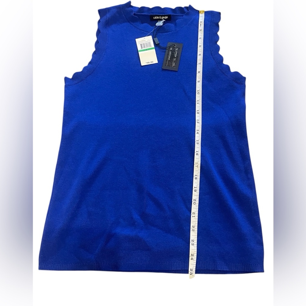 Cable & Gauge Sleeveless Scalloped Neck Stretch Knit Blouse Cobalt Blue Large - Picture 5 of 9